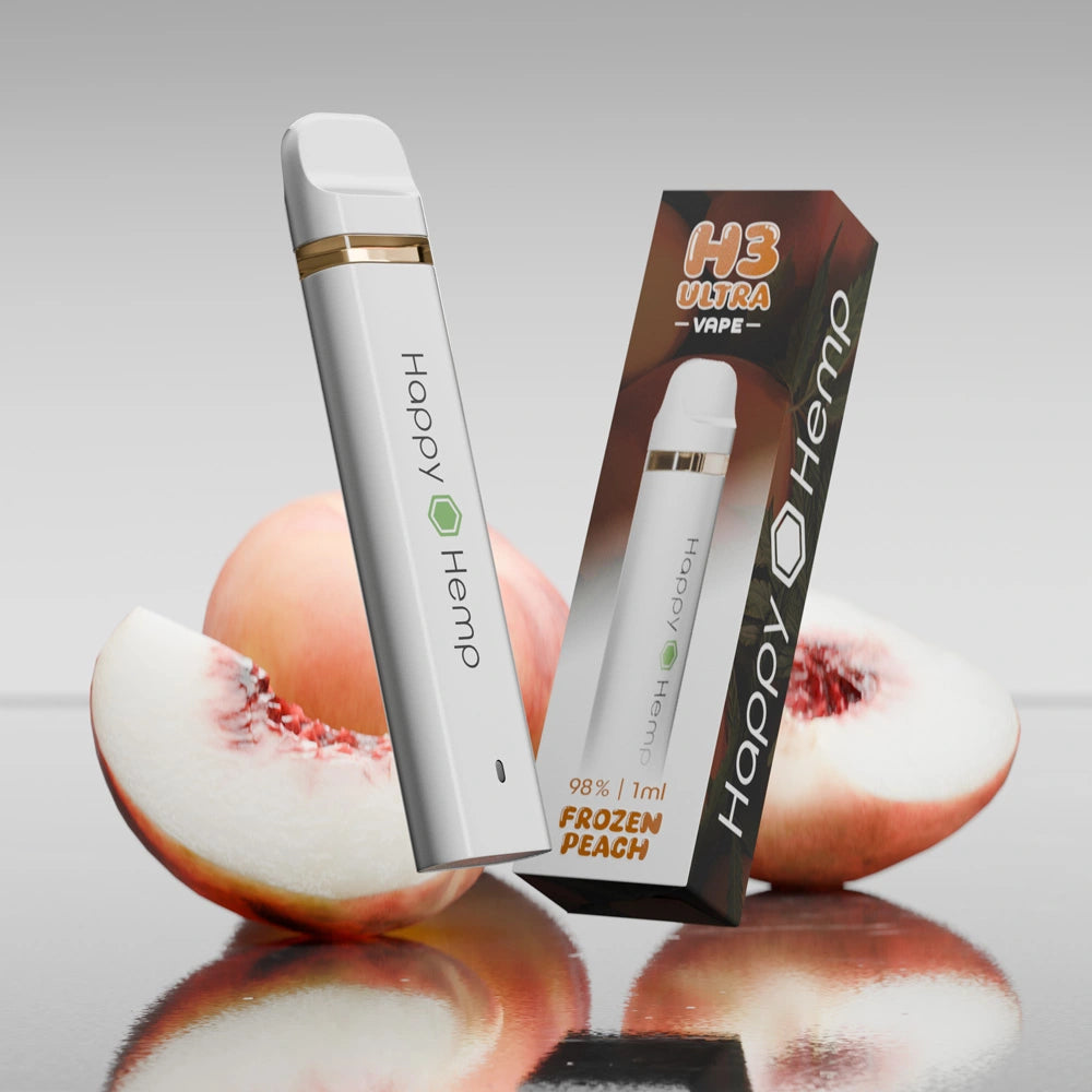 H3 Ultra Vape Pen – Peach Geschmack, stilvolles Bild mit Frucht im Hintergrund