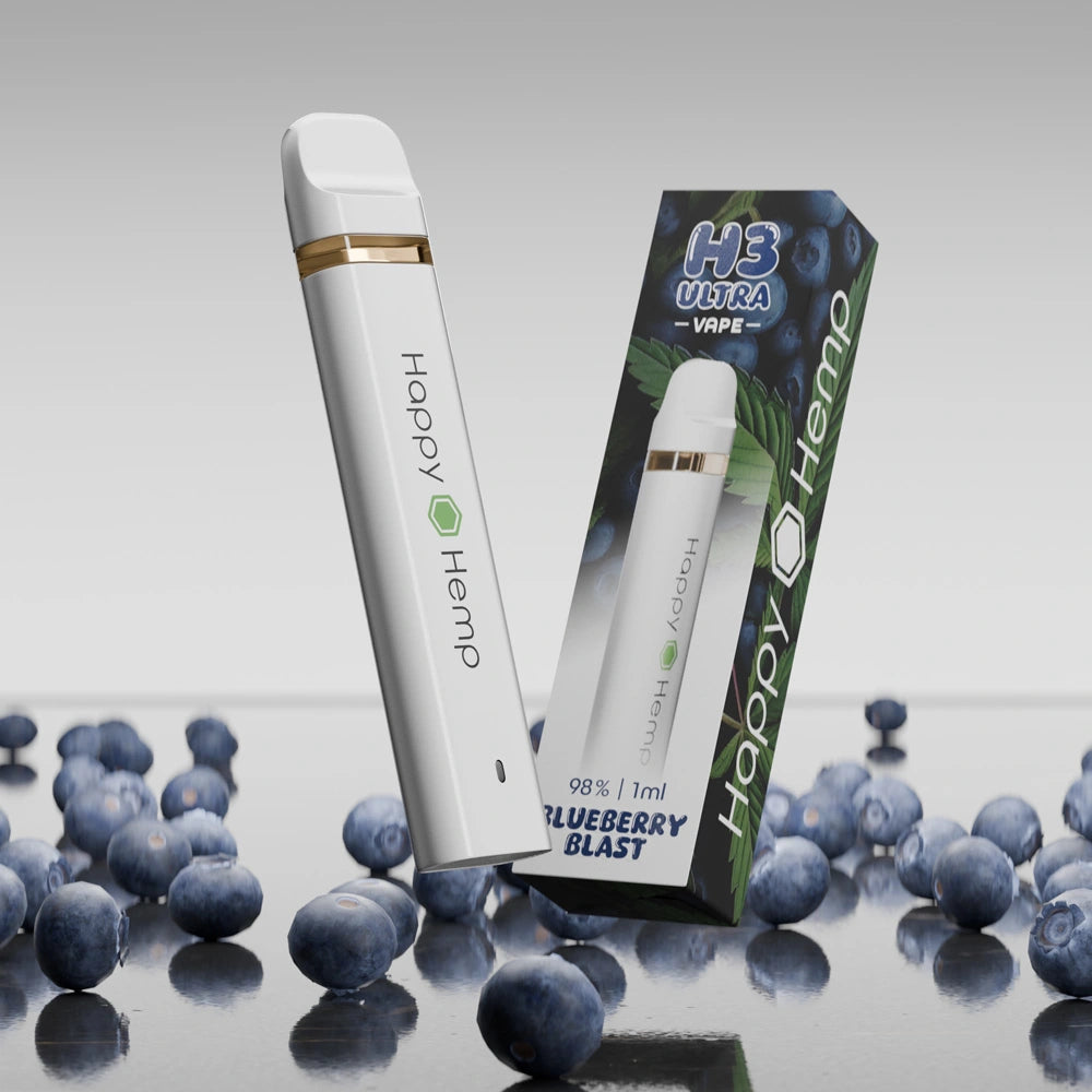 H3 Ultra Vape Pen – Blueberry-Geschmack, modernes Produktfoto auf hellem Hintergrund